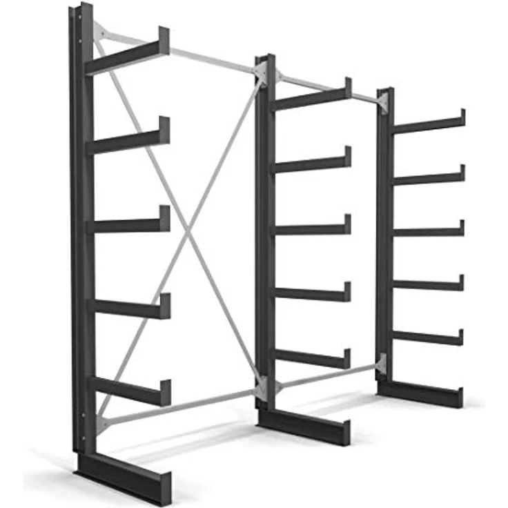 STIER Kragarmregal, einseitig, 2 Felder mit 5 Ebenen, Tragkraft 200kg pro Kragarm, BxHxT 2600x2000x500mm, stabile Bodenverankerung – Bild 1