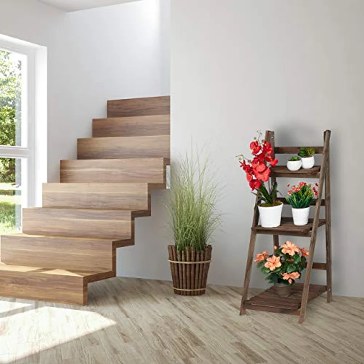Relaxdays Blumentreppe, 3-stufig, Blumenleiter Holz, klappbar, Leiterregal Pflanzen, HBT: 108 x 41 x 40 cm, dunkelbraun – Bild 2