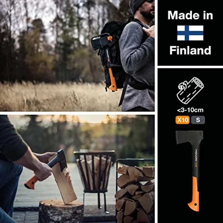 Fiskars Universalaxt, Inklusive Klingen- und Transportschutz, Länge 44 cm, Antihaftbeschichtet, Hochwertige Stahl-Klinge-Glasfaserverstärkter Kunststoff-Stiel, Schwarz-Orange, X10-S, 1015619 – Bild 3