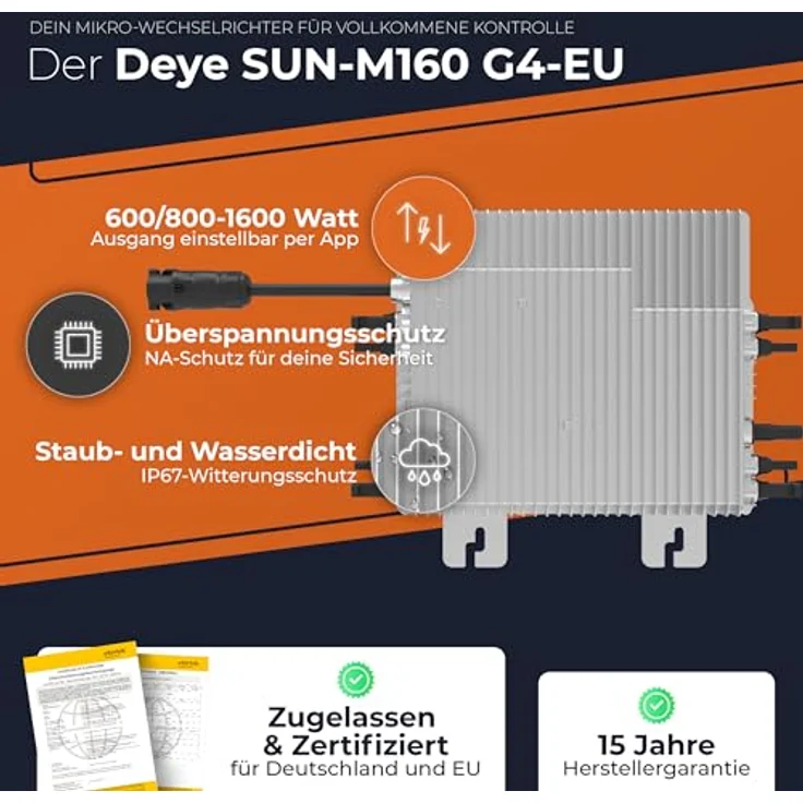 Solarway 1680W Balkonkraftwerk 1600W Komplett Steckdose - Ausgang einstellbar 600/800/1600W - 4x420W Bifaziale Glas/Glas n-Type JaSolar-Module, Wechselrichter mit APP&WiFi, Premium Full Black Design – Bild 4