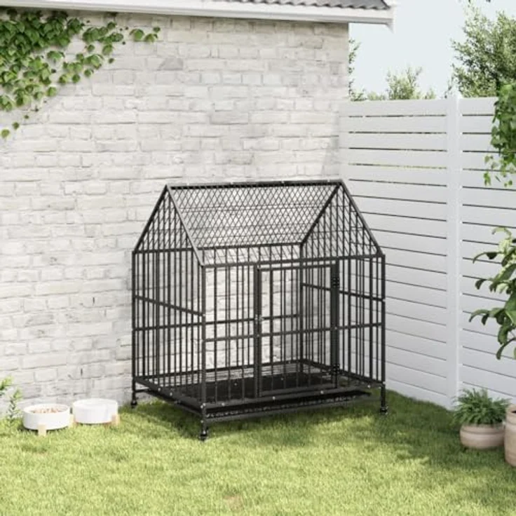 vidaXL Hundezwinger mit Rollen, Hundekäfig mit viel Platz, Hundehütte mit Tür mit Verschlüssen, Hundeauslauf Welpenlaufstall, Schwarz Verzinkter Stahl – Bild 3