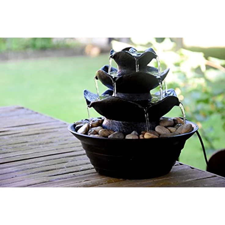 dobar® Design Tischbrunnen 96410e - Zimmerbrunnen dreistufig in Steinoptik - Kleiner Springbrunnen - Dekoratives Wasserspiel für Wohnzimmer/Büro/Indoor - Zierbrunnen - 22,2 x 22,2 x 20,6 cm - Schwarz – Bild 3