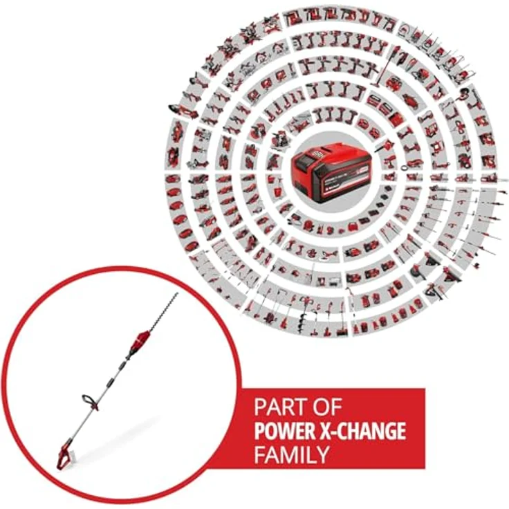 Einhell Akku-Teleskop-Heckenschere GE-HH 18-45 Li T Power X-Change - Solo (Hauptgriff 4-fach & Motorkopf 7-fach neigbar, Messer aus diamantgeschliffenem Stahl, Zusatzhandgriff, inkl. Köcher, ohne Akku und Ladegerät) – Bild 2