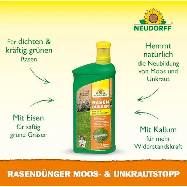 Neudorff Rasendünger Moos-&UnkrautStopp, 1 l, einfache Spritzanwendung ohne Streuwagen – Bild 2