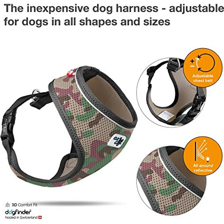 Curli Basic Harness Air-Mesh Camo XS, Hundegeschirr mit verstellbarem Brustgurt und reflektierendem Saum – Bild 3