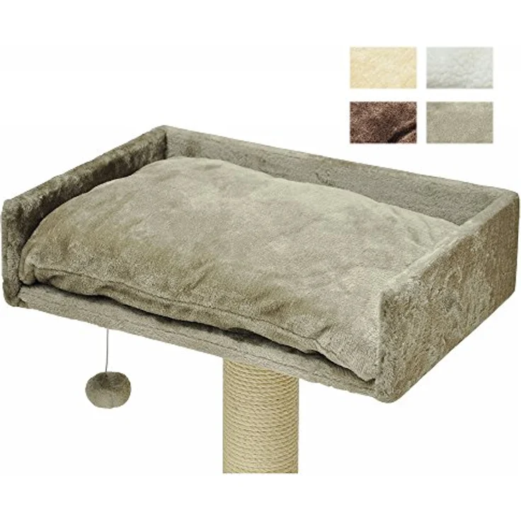 nanook Liegeplatz mit Kissen und Spielball, Katzenbett für Kratzbaum Sigurd, 60x40 cm, gemütlicher Rückzugsort, weiche Plüsch-Kissen, stabile Holzfaserplatte – Bild 3