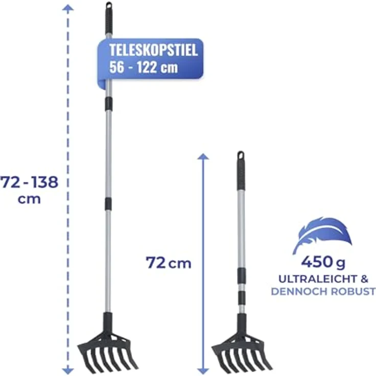 Maximex Gartenhacke Kultivator 2in1, Teleskopstiel 72-138 cm, leicht und robust, Schwarz Grau – Bild 3