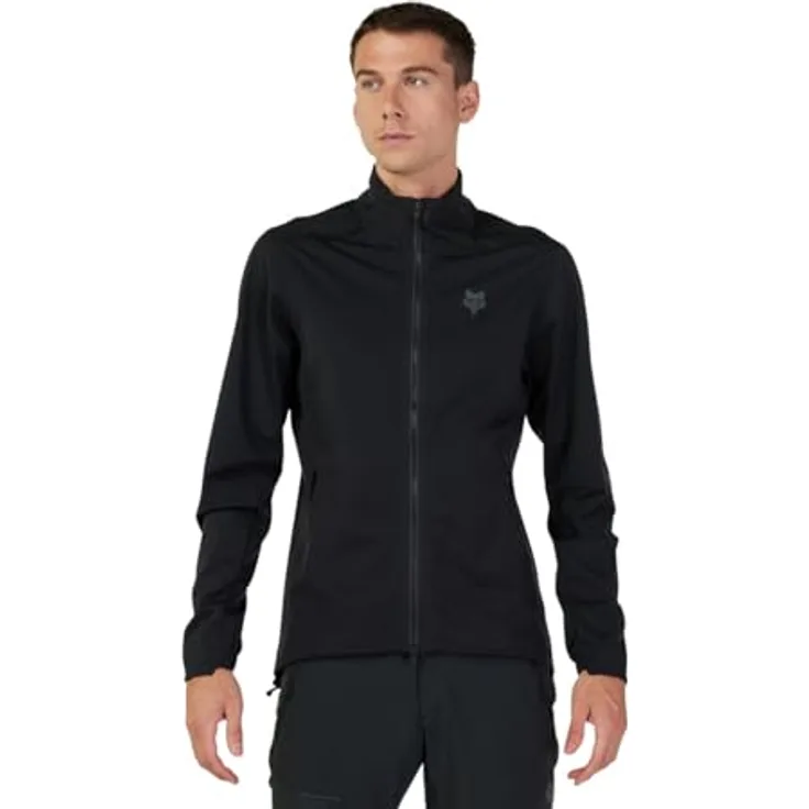 Fox Herren Velojacke Flexair Lite, 10k/10k wasserabweisende Arbeitsjacke mit helmkompatibler Kapuze, Schwarz, Größe M