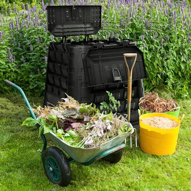 YourCasa® Garten Komposter 450 Liter groß - Schnellkomposter aus wetterfestem Kunststoff - Thermokomposter mit robusten Seitenwänden - hergestellt in EU, dunkelgrün – Bild 2