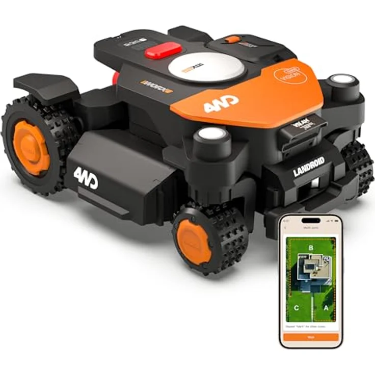 Worx Landroid Vision Cloud 4WD WR340E, Mähroboter für bis 600 m² mit Allrad-Antrieb, RTK Cloud Positionierung und Auto-Kartierung – Bild 1