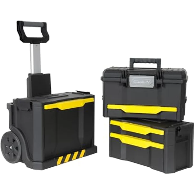 Stanley Rollende Werkstatt aus Metall-Kunststoff 1-79-206 ? Werkzeugwagen leer mit 3 modularen Einheiten ? Vielseitige Werkzeugbox für Kleinteile und große Werkzeuge – Bild 14