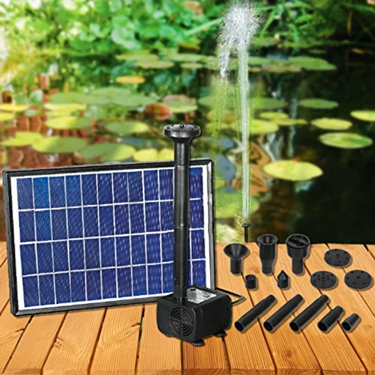 MAUK® SOLAR SPRINGBRUNNEN 300l/h 12V mit Fontäne, integrierte Sauerstoffzufuhr für Teich und Vogelbad, Förderhöhe bis 1,80m, umweltfreundlich und leicht installierbar