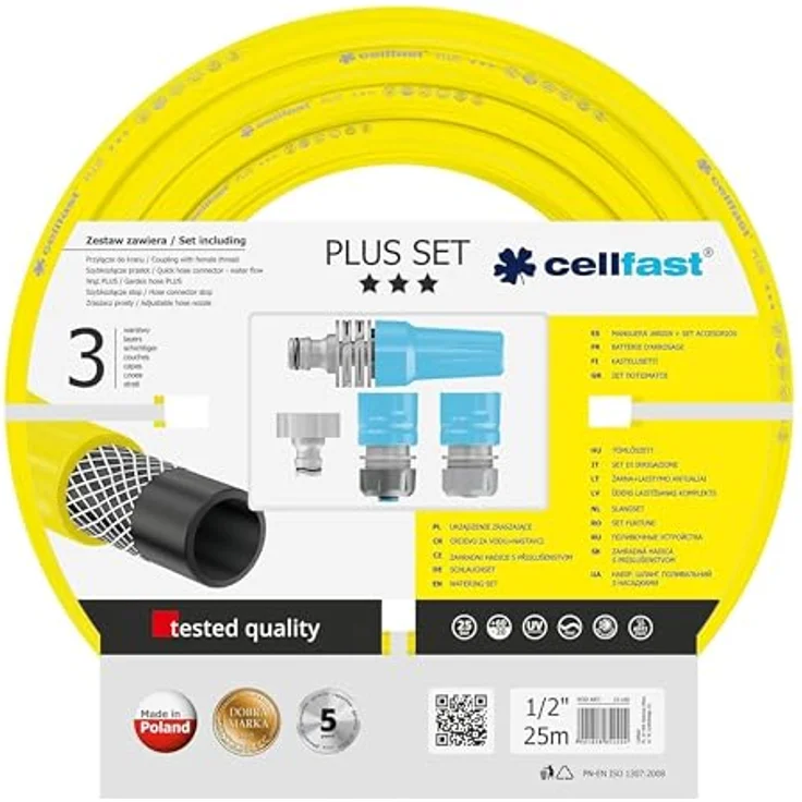 Cellfast Gartenschlauch SET PLUS 3-lagiger Wasserchlauch mit dauerhafter Verstärkung aus Garn höchster Qualität, druck- und UV-beständig, 25 bar Berstdruck, 25m, 1-2 zoll, 10-290 – Bild 2