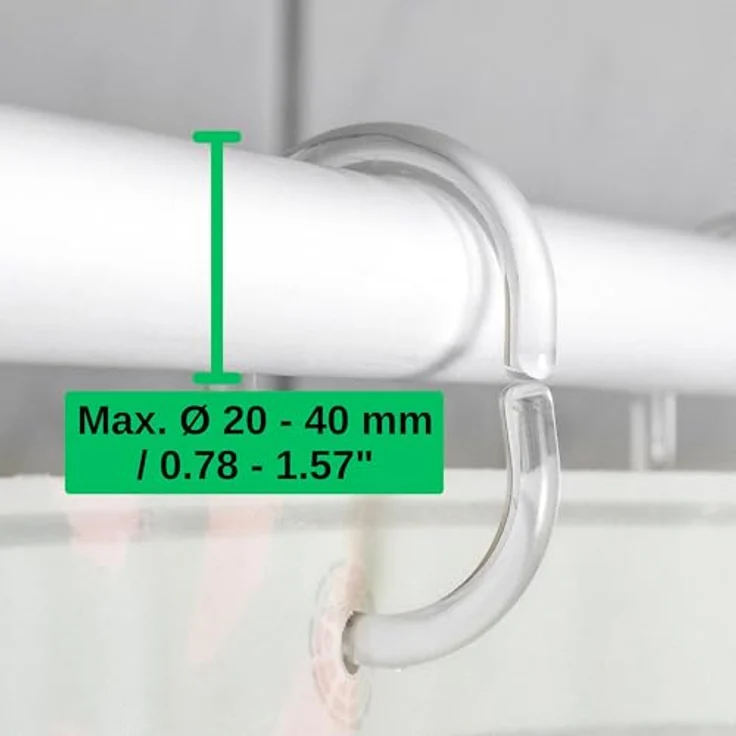Your Day Mate GmbH Duschvorhang Ringe klar, 24 Pack, Transparent, 4.6 x 2.9 cm Innendurchmesser für Duschvorhangstangen, Duschringe, aus stabilem Kunststoff, Ringe für Duschvorhang, glasklar Duschvorhangringe, Haken – Bild 6