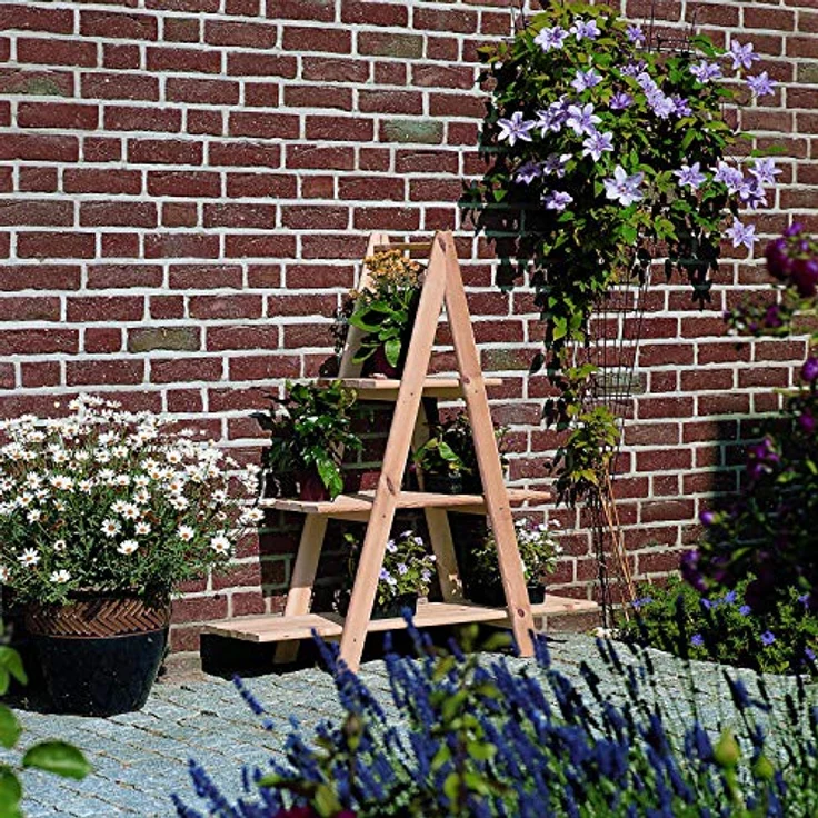 Promadino Blumenständer Blummentreppe, BxTxH: 101x31x113 cm, aus robustem Holz, naturfarben, frost- und witterungsbeständig – Bild 2