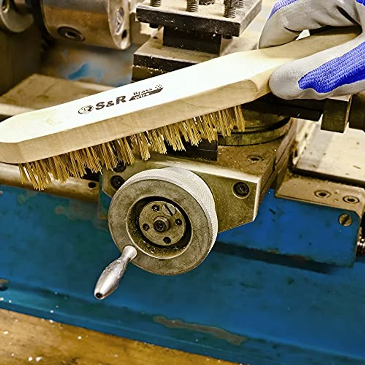 S&R Drahtbürste Handdrahtbürste Set 3-tlg, Drahtbürsten mit Holzgriff, für Metall, Holz, Grill, Industriebürste (Edelstahl 290mm + 2x Messingbürsten 290mm und 180mm) – Bild 7