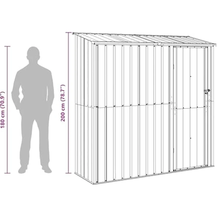 vidaXL Gartenhütte Metall Anthrazit 203,5 x 73 x 200 cm, wetterfester Garten- und Terrassen-Speicher mit viel Stauraum für Werkzeuge, einfach zu montieren – Bild 4