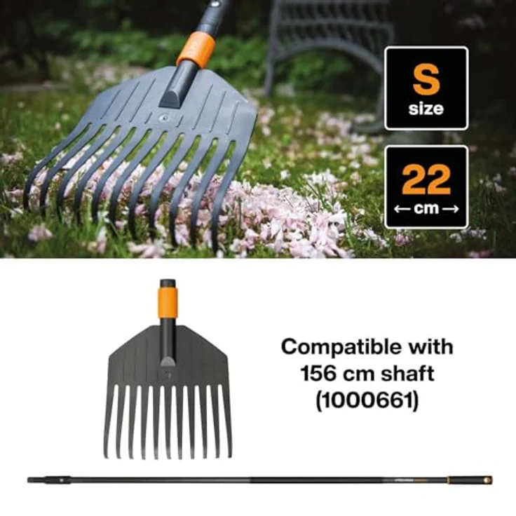 Fiskars Laubbesen, Werkzeugkopf, Klein, 11 Zinken, Breite: 21,3 cm, Kunststoff-Zinken, Schwarz-Orange, QuikFit, 1000659 – Bild 2