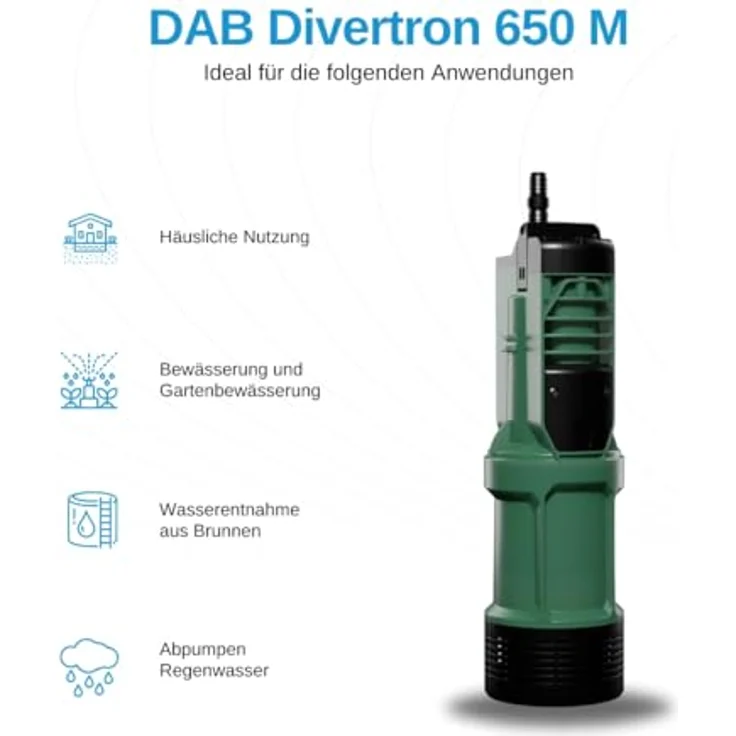 DAB Divertron 650 M Tauchdruckpumpe, 5.700 L/Std., 630W, Förderhöhe 30 m, Geräuscharm, Automatische Brunnen- und Zisternenpumpe – Bild 2