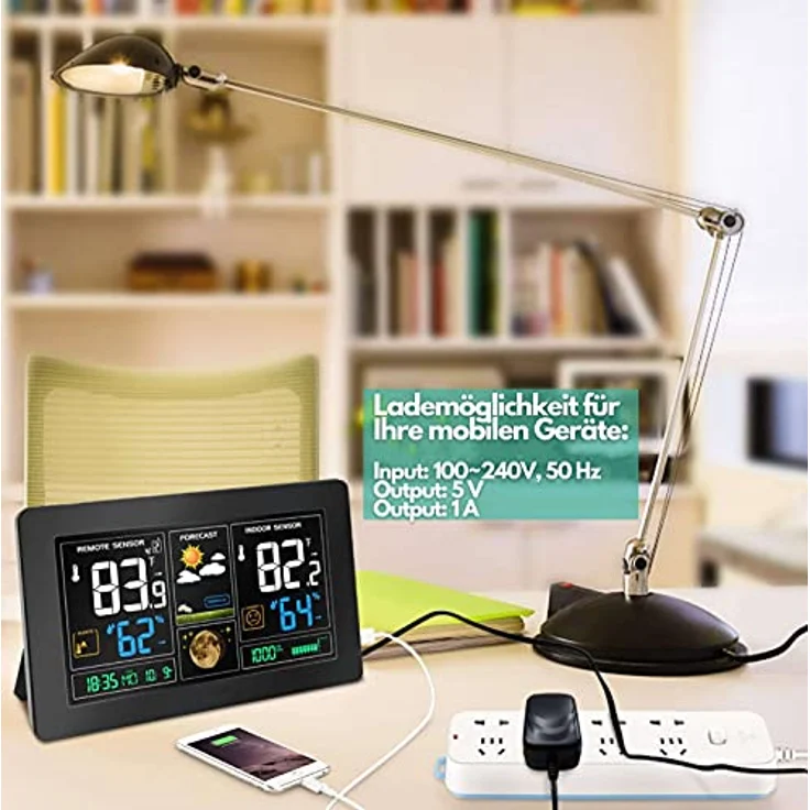 Echos Eco-450, Funkwetterstation mit LCD Farbdisplay, Wettervorhersage, Außensensor, schwarz – Bild 5