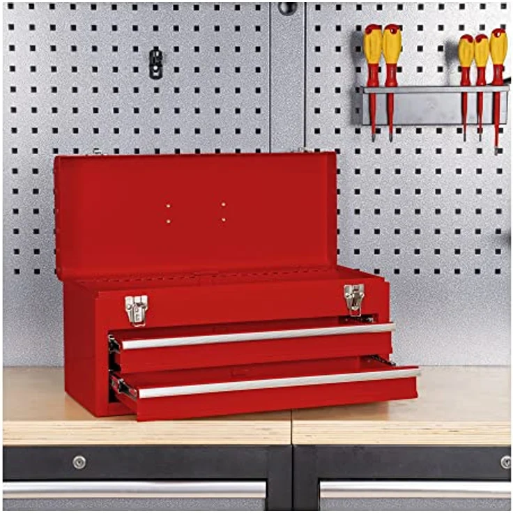 Stier Werkzeugkoffer, Werkzeugbox leer, 2 Schubläden, LxBxH 520x218x243 mm, aus stabilem Stahlblech – Bild 2
