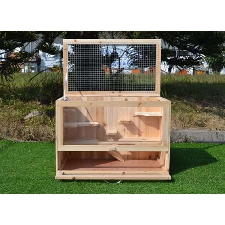 Mucola Kleintierkäfig 60x35x42 cm, 5-stöckiges Holz-Kleintiergehege mit aufklappbarem Deckel für Hamster und Mäuse – Bild 3