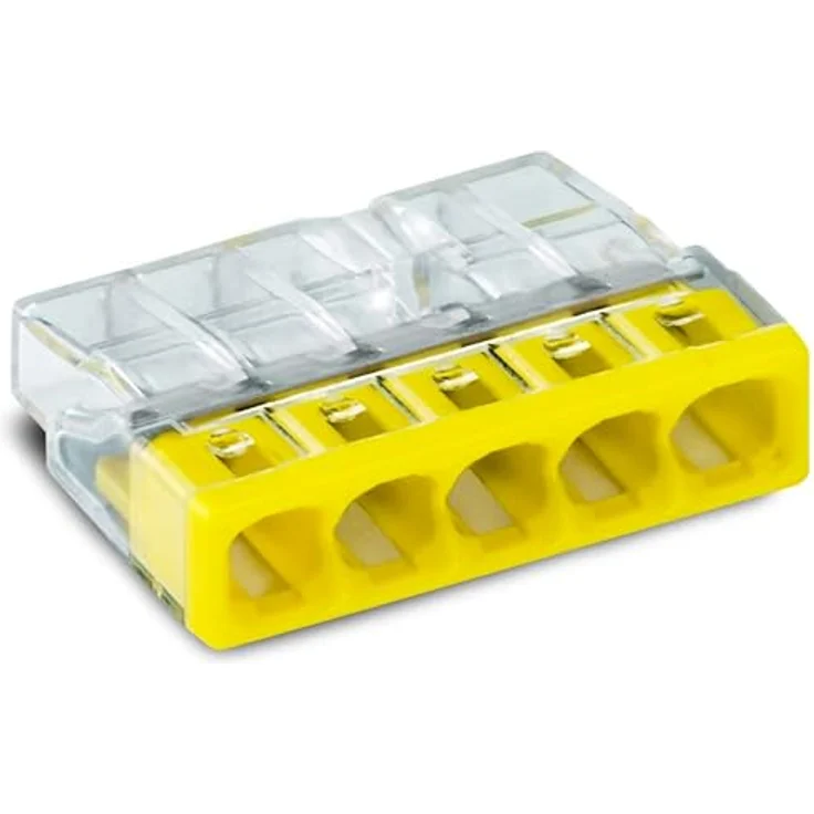 WAGO 2273-205 Dosenklemme flexibel, starr 0.5-2.5mm², Polzahl 5, 20 Stück, transparent, gelb – Bild 1