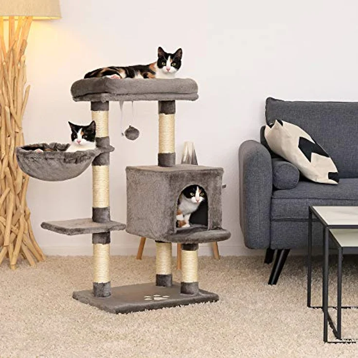 lionto Kratzbaum Kletterbaum Katzenkratzbaum Katzenbaum Höhe 93 cm, dunkelgrau – Bild 2