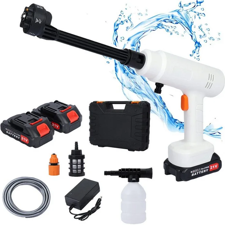 Rutaqian Akku-Druckreiniger 508PSI, Kompakter Hochdruckreiniger mit 2 x 1500mAh Batterien, max. Druck 180 bar, Fördermenge 270 l/h, 6-in-1-Düse