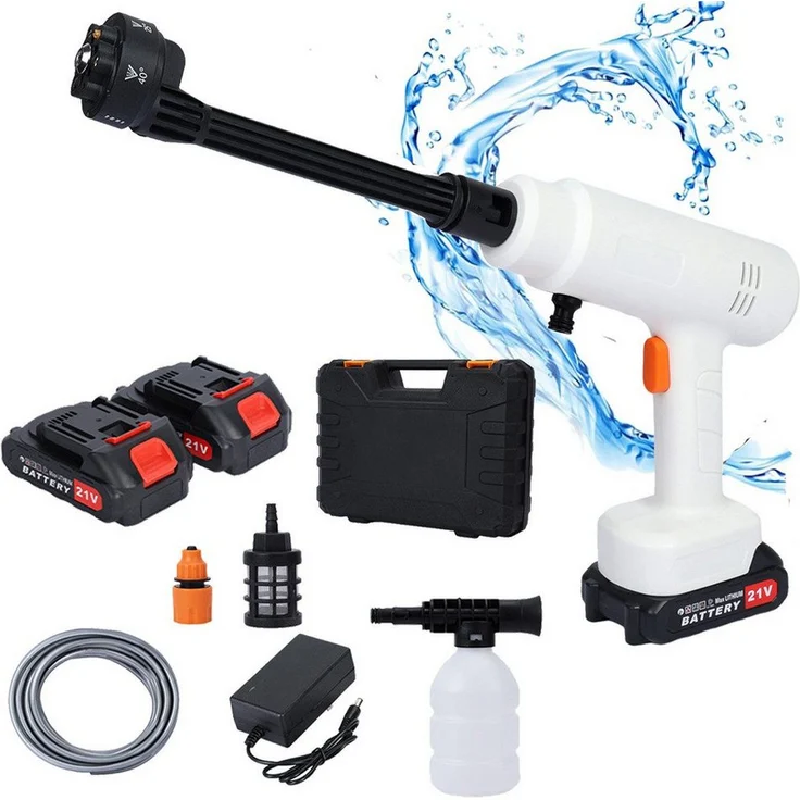Rutaqian Akku-Druckreiniger 508PSI, Kompakter Hochdruckreiniger mit 2 x 1500mAh Batterien, max. Druck 180 bar, Fördermenge 270 l/h, 6-in-1-Düse