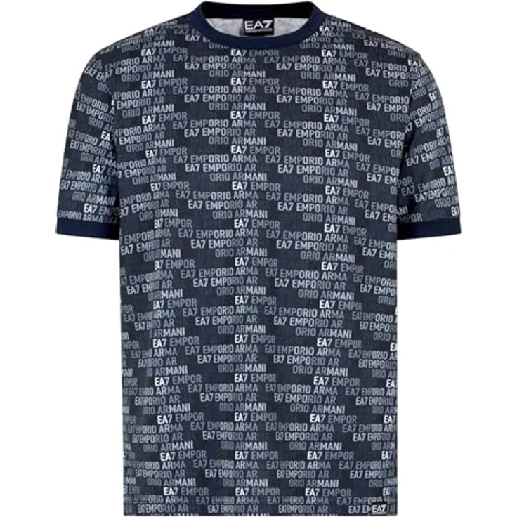 Emporio Armani Herren T-Shirt mit Rundhalsausschnitt und Allover-Monogramm, Blau, Größe M – Bild 5