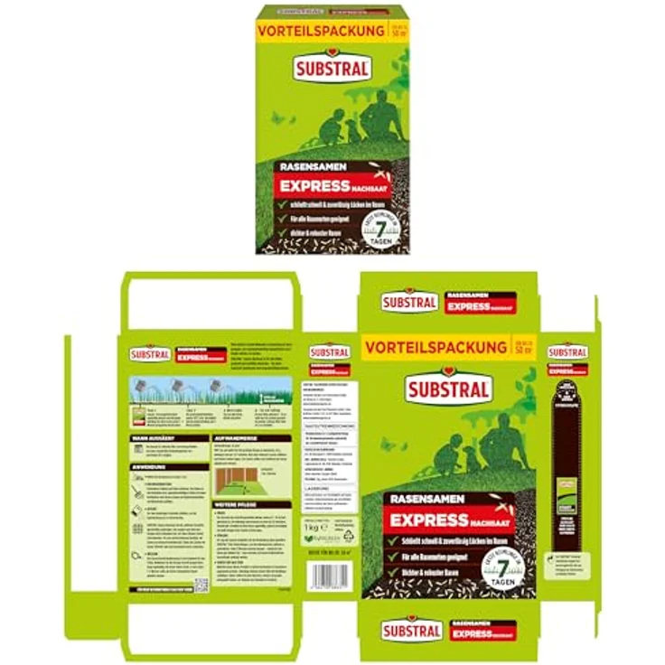 Substral Rasensamen Express Nachsaat, 1 kg für 50 m², schnell keimend für dichten Rasen zur Lückenreparatur – Bild 2