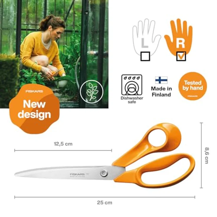 Fiskars Classic Große Universal-Gartenschere, 25 cm, Ergonomischer Griff, Präzisionsstahl, Orange, 1075039 – Bild 2
