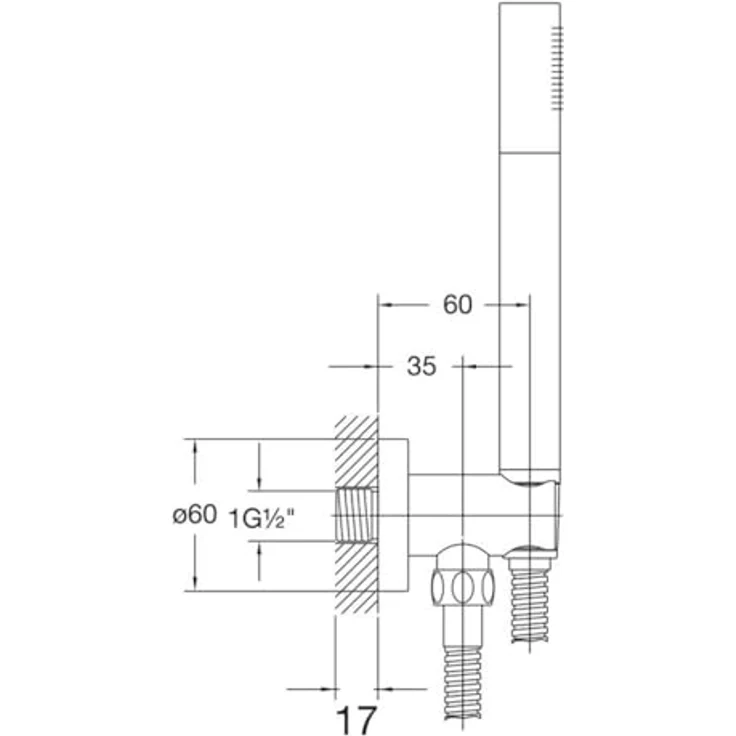 Steinberg Serie 100, Duschbrause Handbrausengarnitur mit integriertem Brauseanschlussbogen, 1 Strahlart, Metall-Brauseschlauch 1500 mm – Bild 2