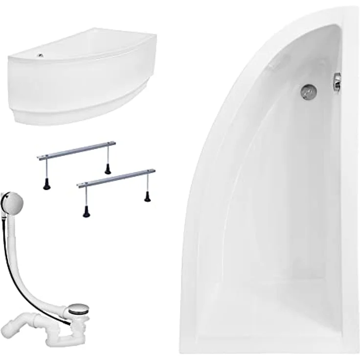 KOLMAN Badewanne Eckbadewanne Praktika 150x70 Rechts mit Acrylschürze - Ablaufgarnitur VIEGA & Füße – Bild 1