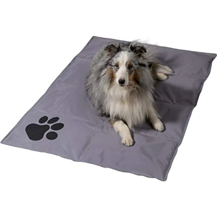 Dobar Kühlmatte mit Pfoten eckig L 99,5 x B 70 cm grau/schwarz, Selbstkühlend ohne Vorkühlen, für kleine und mittelgroße Hunde/Katzen – Bild 1