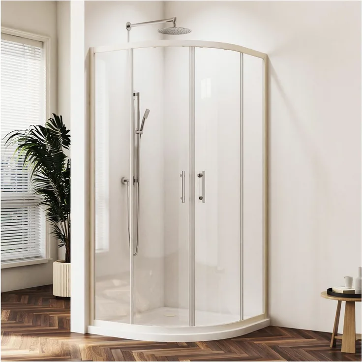 Hopibath Runddusche 90x90 Duschkabine Viertelkreis, 5mm Sicherheitsglas, Schiebetür mit Alurahmen, Weiß, (88-90)x(88-90)x185cm