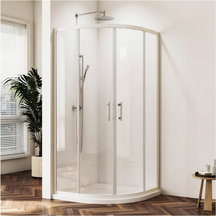 Hopibath Runddusche 90x90 Duschkabine Viertelkreis, 5mm Sicherheitsglas, Schiebetür mit Alurahmen, Weiß, (88-90)x(88-90)x185cm