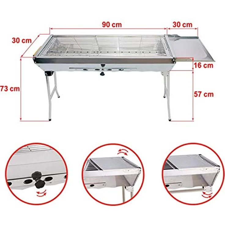 OLYMP Schaschlikgrill, Extra Langer Mangal mit 90cm Edelstahl Grill Garten Standgrill, Holzkohlegrill BBQ, rostfrei – Bild 2