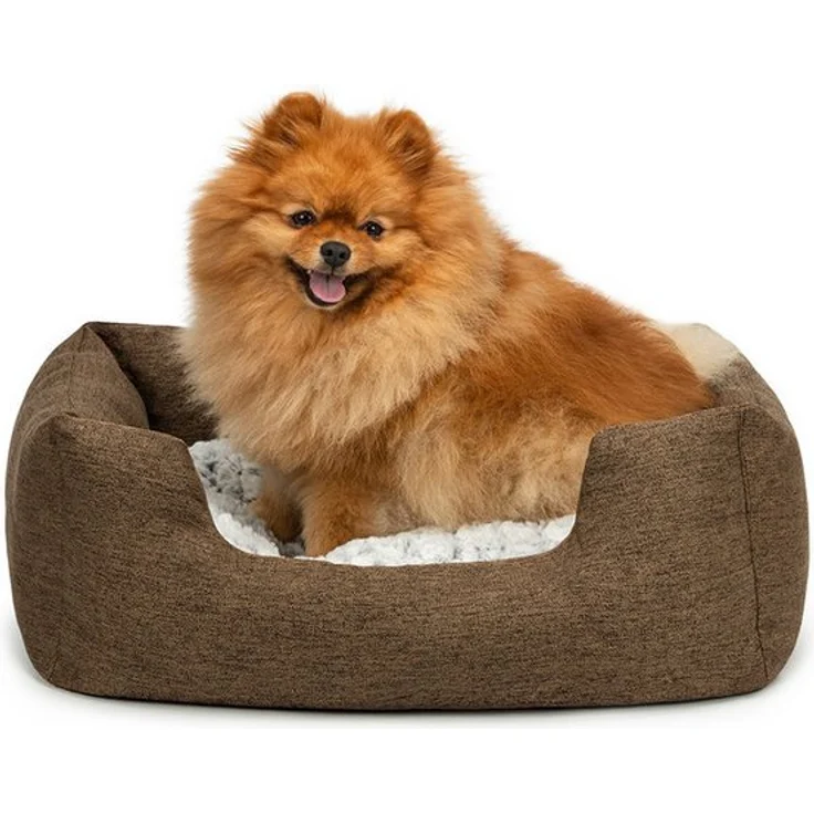 lionto Tierkissen Hundebett mit Wendekissen & meliertem Stoff, braun, 60 cm x 50 cm – Bild 1