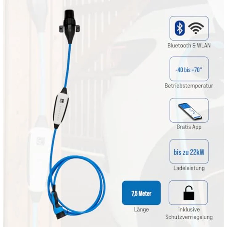 NRGkick Fix Max 7.5m, Elektroauto Ladestation mit Schutzverriegelung, Typ 2, 22 kW, 32 A, WLAN und Bluetooth – Bild 2