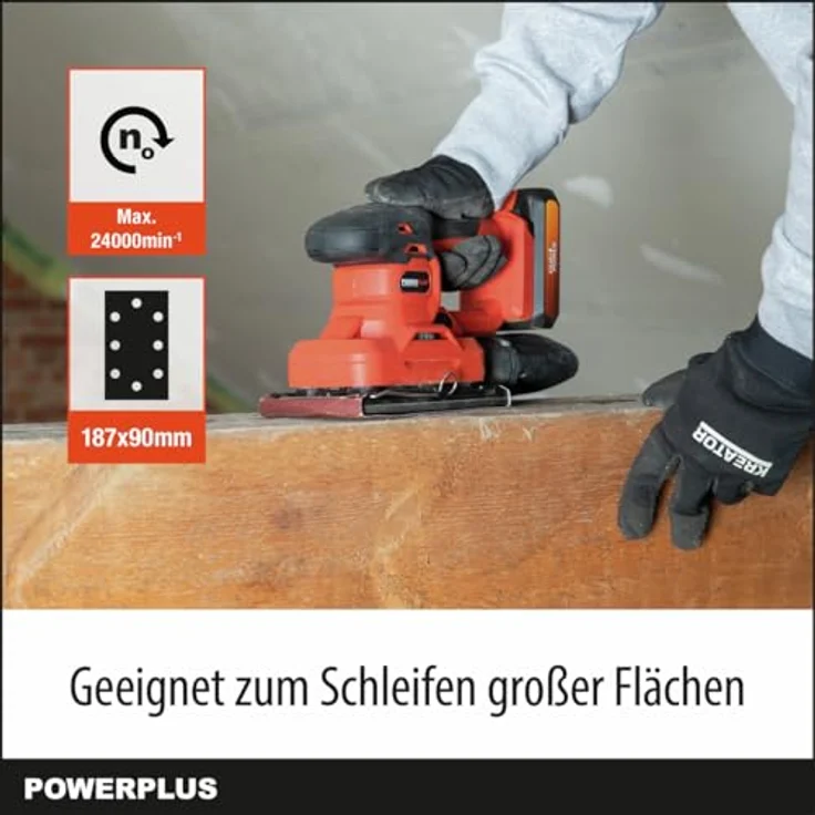 POWERPLUS Powerplus Dual Power Akku-Schwingschleifer POWDP50300, 20V Schleifmaschine für große Flächen mit 24000 min-1, Papiergröße 187x90mm, ohne Akku & Ladegerät – Bild 2