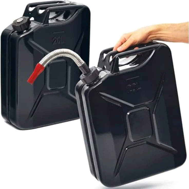 BW® Benzinkanister Metall 2x 20 Liter, Schraubverschluss mit Ausgießer, schwarz RAL 9005, TÜV-geprüft, UN-zugelassen, Made in Europe – Bild 1