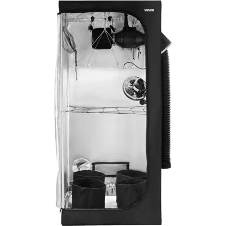 VEVOR Growzelt ORGTK8080180, 80x80x180 cm, Indoor-Pflanzenzelt mit 150 W Vollspektrum-LED-Zuchtlicht und Belüftungssystem, 600D hochreflektierendes Mylar, Gewächshaus für Blumen & Gemüse, Schwarz – Bild 9