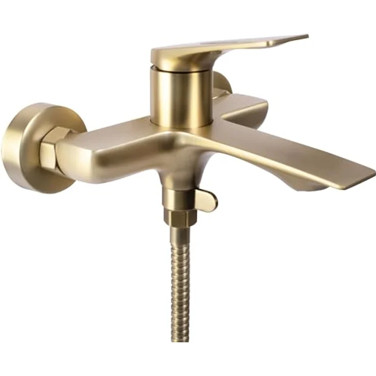 Rea Avalon Badewannenarmatur mit Handbrause, gebürstetes Gold, modernes Komplettset - 18,5X18,5X11,5CM – Bild 2