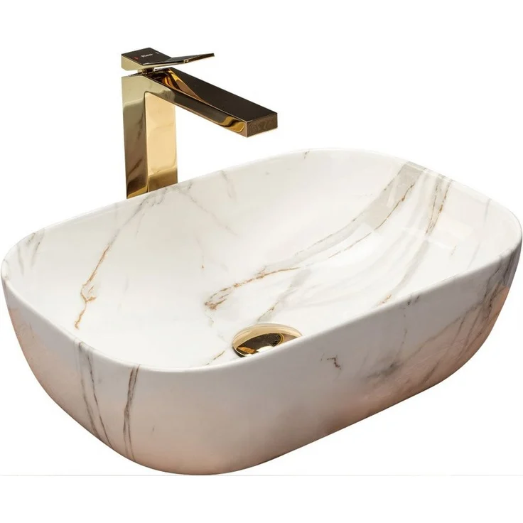 wohnwerk.idee Aufsatzwaschbecken Marmor Optik 46x32cm Belinda - Keramik-Waschbecken in Marmoroptik, pflegeleicht und resistent gegen Fleckenbildung – Bild 1
