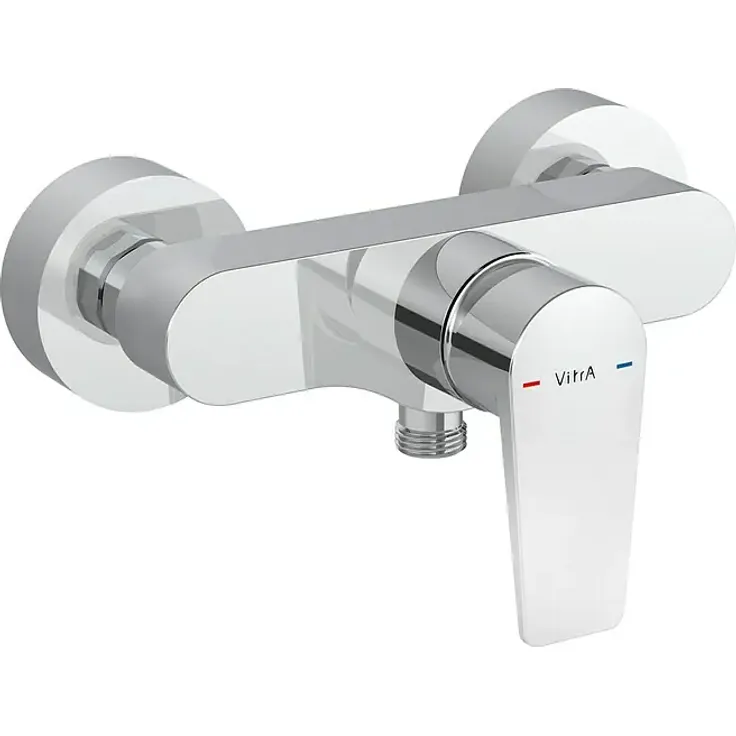 VitrA Flow Square Brausearmatur, Aufputzmontage, integrierte Temperaturbegrenzung, Rückflussverhinderer, chrom glänzend, Ausladung: 12,7 cm