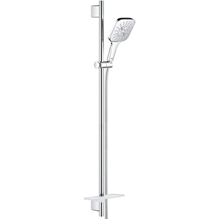 Grohe Rainshower SmartActive 130 Cube, Duschbrause mit 3 Strahlarten, inklusive TwistFree Schlauch und EasyReach Ablagefach, chrom – Bild 1