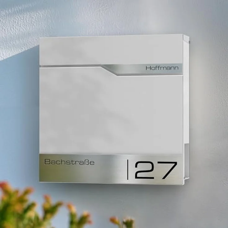 Metzler® Wandbriefkasten Weiß, Briefkasten mit Zeitungsfach, personalisiert mit Lasergravur, rostfreier Edelstahl, 10 Jahre Ersatzteile – Bild 4