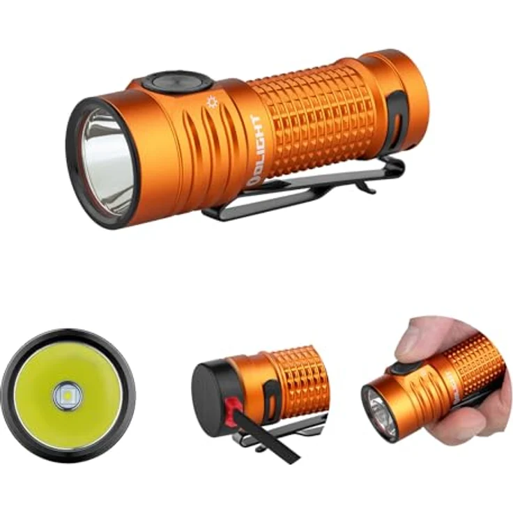 OLIGHT Baton Turbo, kleine Taschenlampe mit 1000 Lumen, 510 Meter Leuchtweite, wiederaufladbar, 50 Tage Laufzeit, 91g, orange, 5 Lichtmodi – Bild 1